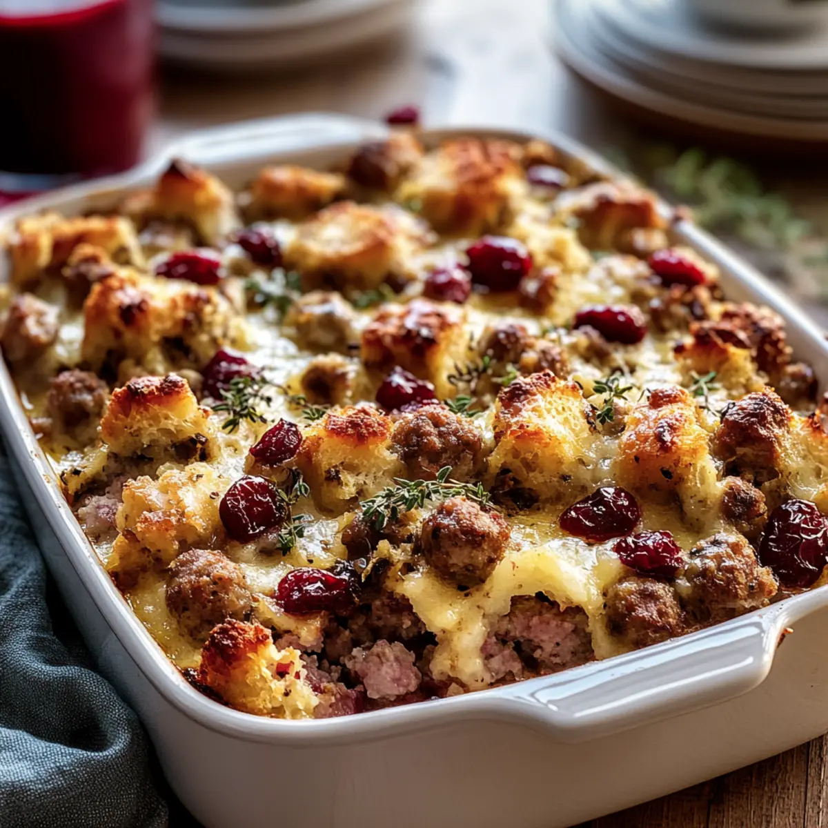 Cranberry Sausage & Stuffing Breakfast Casserole
