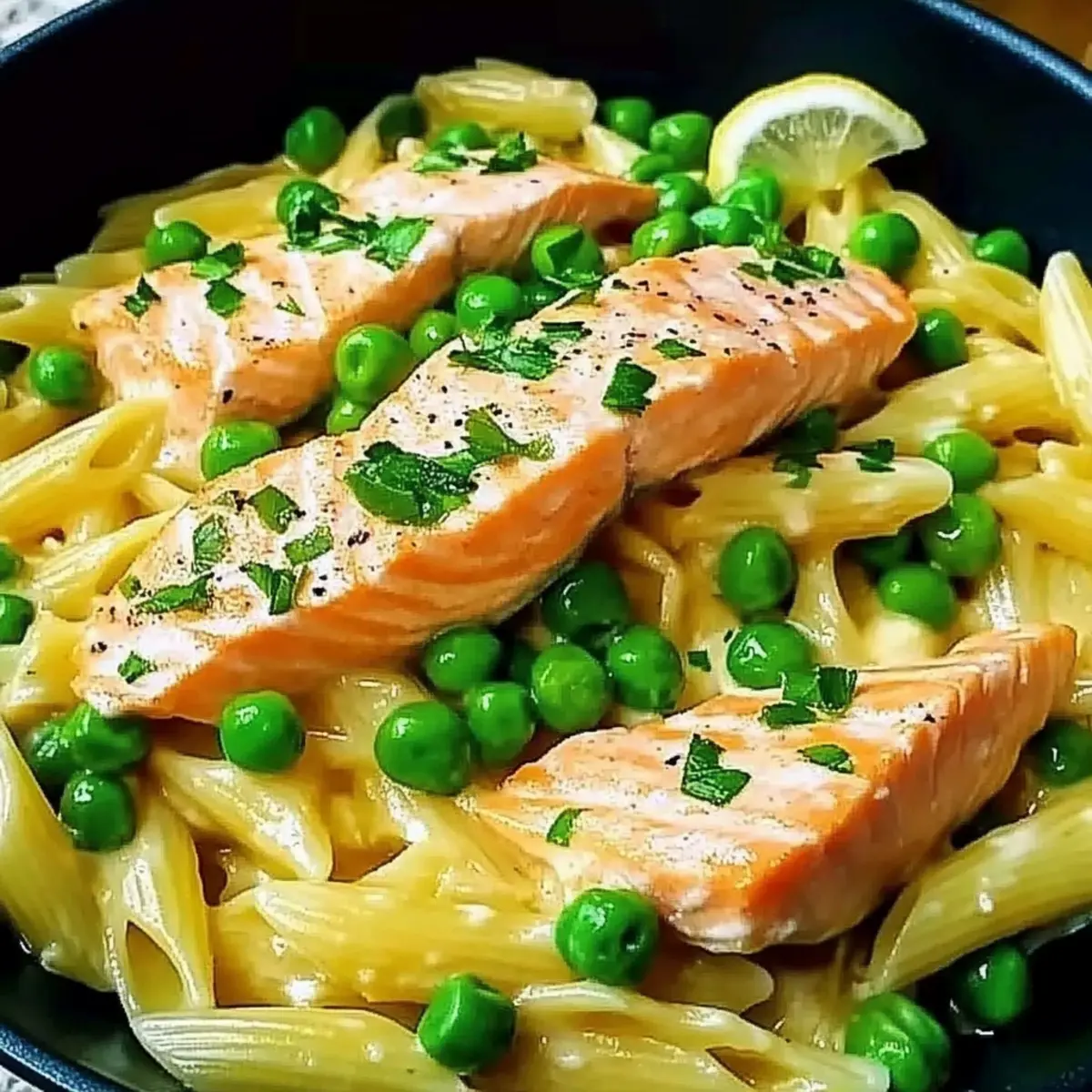 Salmon & Pea Pasta with Creamy Lemon Sauce