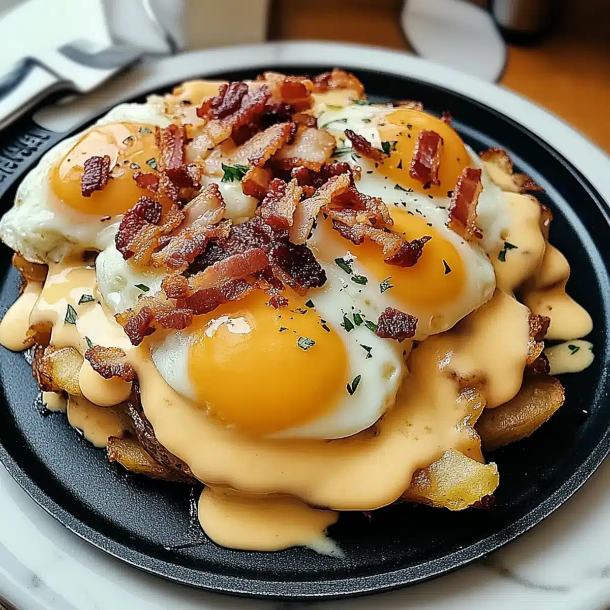 Breakfast Poutine with Hollandaise Sauce Delight