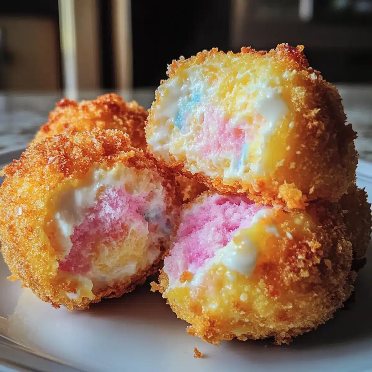 Crispy Cotton Candy Cheesecake Bombs
